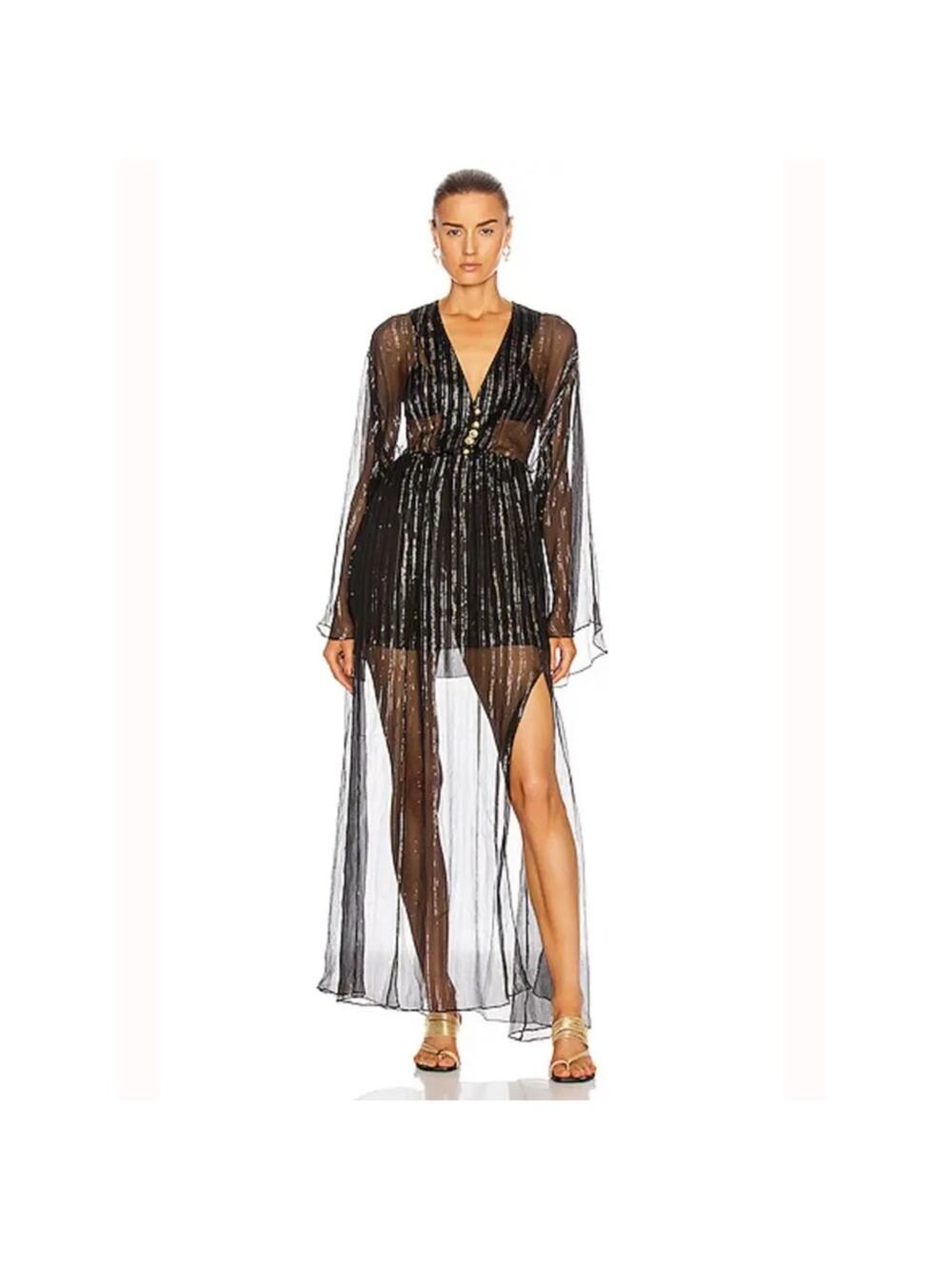 NWT DUNDAS Black Metallic Flowing Kaftan